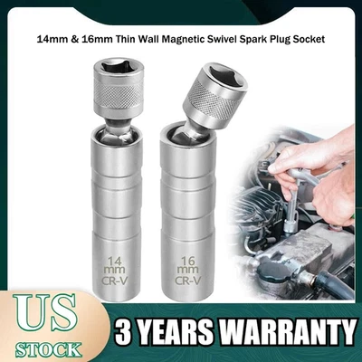 14mm & 16mm Thin Wall Magnetic Swivel Spark Plug Socket 12-Point Removal Tool - Image 1 of 4