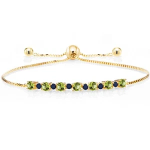 18K Yellow Gold Plated Silver  Peridot and Sapphire Tennis Bracelet For Women - Picture 1 of 4