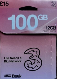 Three SIM card , 100 Pay As You Go SIM Card TRIPLE CUT Uk Sim,£15, £10 & £35 Mix - Photo 1 sur 2