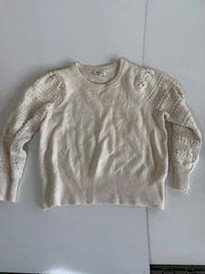 Madewell Sweater Womens Large Bobble Sleeve Merino Wool Crop Lantern Pointelle - Picture 1 of 10