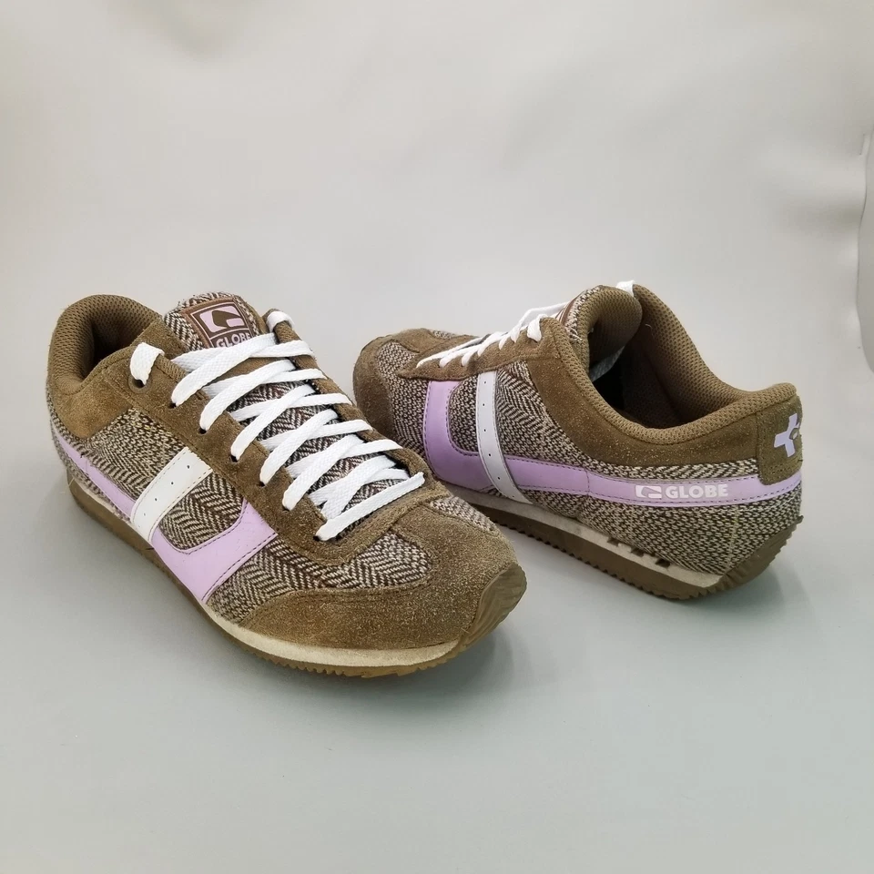 Globe Pulse Mujer Talla 7.5 Retro Y2K Skateboarding Marrón Tweed Tenis Zapatos Foto 1 de 4