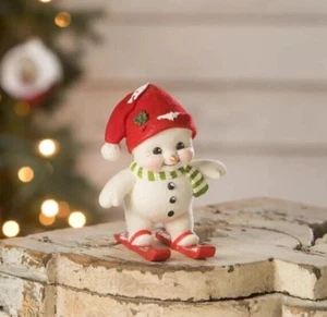 4.5" Bethany Lowe Esquí Muñeco de Nieve Rayas Bufanda Estatuilla Retro Decoración de Navidad - Imagen 1 de 1