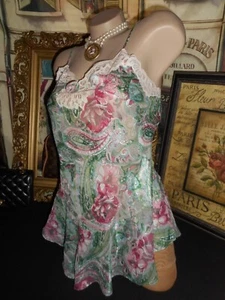 Victoria's Secret Shimmery Jacquard Satin Tulip Night Gown Art Deco Pink Green - Picture 1 of 5