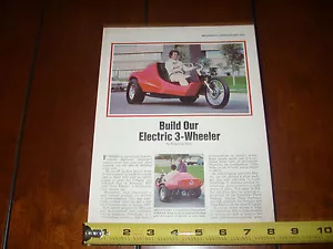 URBA TRIKE ELECTRIC VEHICLE 3 WHEELER EV - ORIGINAL 1978 ARTICLE - Picture 1 of 3