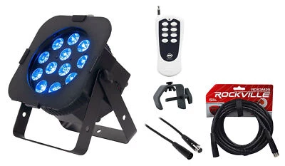 American DJ 12PX HEX LED DMX RF Par Can Wash Stage Up-Light+Remote+Clamp+Cables - Image 1 of 4