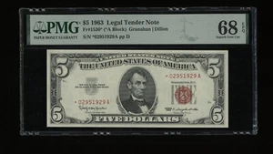 DBR 1963 $5 Legal Superb Gem STAR Fr. 1536* PMG 68 EPQ Serial *02951929A - Picture 1 of 2