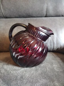 Anchor Hocking Royal Ruby Red Swirl Tilt Ball Pitcher Jug 80 OZ Cranberry - Picture 1 of 6