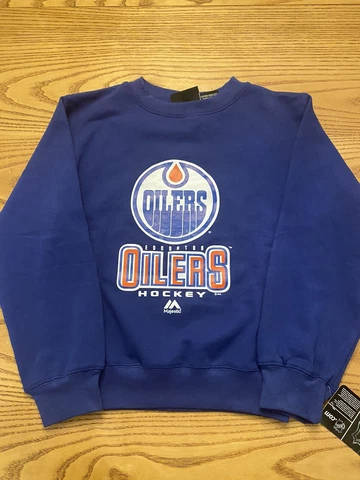 EDMONTON OILERS NHL MAJESTIC YOUTH LONG SLEEVE CREWNECK SWEATSHIRT SMALL Cover
