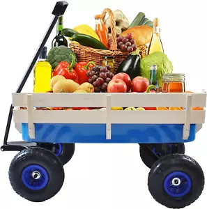 Outdoor Sport All Terrain Pulling Wagon with Removable Wooden Side Panels, Air T - Picture 1 of 9