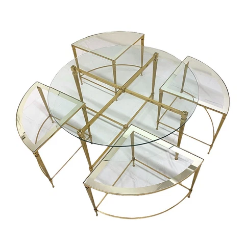 5 Piece Set - 1970s Maison Jansen Style Brass Glass Nesting Coffee Table Cover