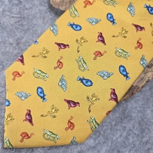 American Museum Of Natural History Gold 100% Silk Necktie With Animals - Picture 1 of 6
