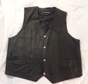 VTG Men's AMERICAN UNIQUE Black Biker Casual Classic Dress Leather Vest Snaps - Picture 1 of 8