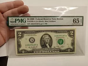 2009 Boston $2 FRN (AA Block) PMG 65 EPQ Gem Uncirculated - Picture 1 of 2