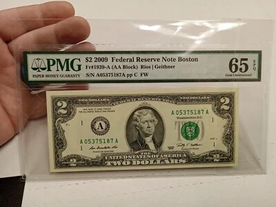 2009 Boston $2 FRN (AA Block) PMG 65 EPQ Gem Uncirculated - Image 1 of 2