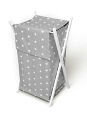 LAUNDRY BASKET WITH WHITE FRAME STORAGE REMOVABLE LINEN  Small  Stars On Grey
