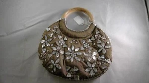 Cold Water Creek brown silk wood handle purse - Picture 1 of 1