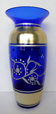 Vase Cobalt Blue Glass Gold & Silver 12"