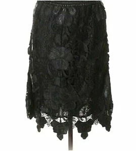 ZARA BLACK SKIRT FAUX LEATHER EMBROIDERED SKIRT ELASTIC WAIST size L LARGE NEW - Picture 1 of 12