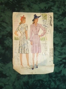 4702 McCalls Vintage Original Sewing Pattern c1940s-1950 One Piece Dress - Picture 1 of 4