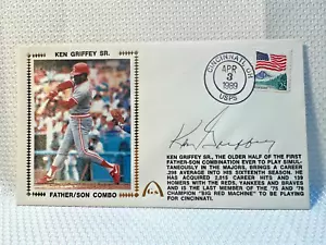 Ken Griffey copertina firmata primo giorno FDC 1989 padre figlio busta combinata cachet JSA - Foto 1 di 3
