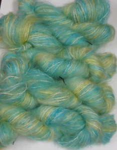 CLEARANCE 5 x 100gm Luxury Brushed Mohair 12ply Handdyed Mint Green Lemon Multi - Picture 1 of 5