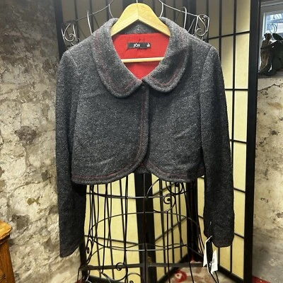 Винтажный Jôn уголь серый шерсти, красный шов, со стразами кнопка куртка: размер 12 - Изображение 1 из 4