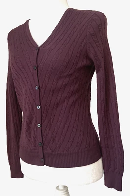 Petite Sophisticate Womens Cardigan Sweater Chevron Merino Wool V Neck Purple  - Image 1 of 4