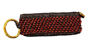 Coldwater Creek Mujer Monedero Clutch Nuevo sin Etiquetas Bambú Marrón Naranja Cuentas - Imagen 1 de 6