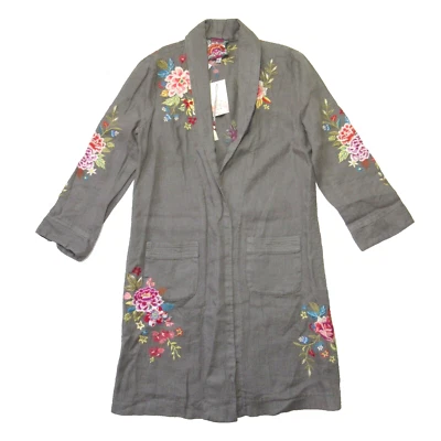 NWT  Johnny Was Amara Heavy Linen Coat in Shale Floral Embroidered Open Jacket S - Image 1 of 4