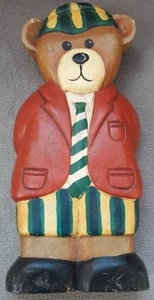 Holz-Teddyfigur (Vollholz)  31 cm hoch, 14 cm breit mit Baseballmütze - Bild 1 von 3