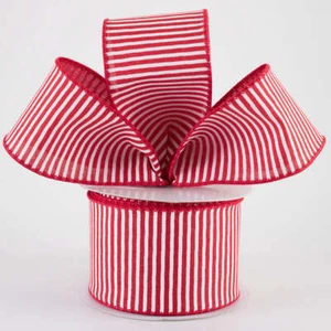 7Yd Red White Candy Cane Stripe RIbbon Canvas Wired Edge 2.5"W Christmas - Picture 1 of 2