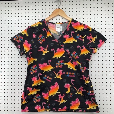 Disney The Lion King medical Scrubs Womens Small Black Orange Movie  19x26 - Image 1 of 4