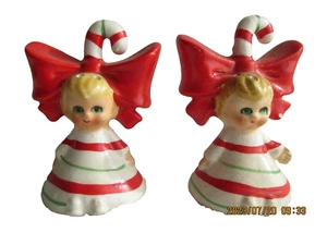 Vintage Lefton CANDY CANE Holly/Pixie Girls Christmas Salt & Pepper Shakers - Picture 1 of 21