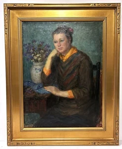 20th c. AMERICAN PORTRAIT PAINTING OF A SEATED WOMAN 1965 - Picture 1 of 3