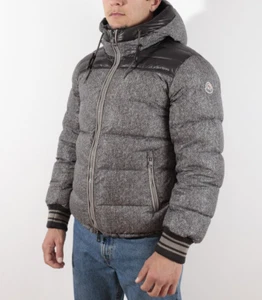 Men's MONCLER "EUSEBE" Gray Herringbone Pattern Nylon Down Jacket Size 1/S - Picture 1 of 22