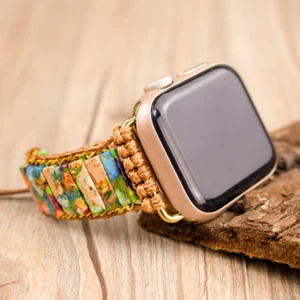 Correa de reloj de jaspe bohemio hecha a mano correa de reloj pulsera para Apple Watch 38-41 mm - Imagen 1 de 6