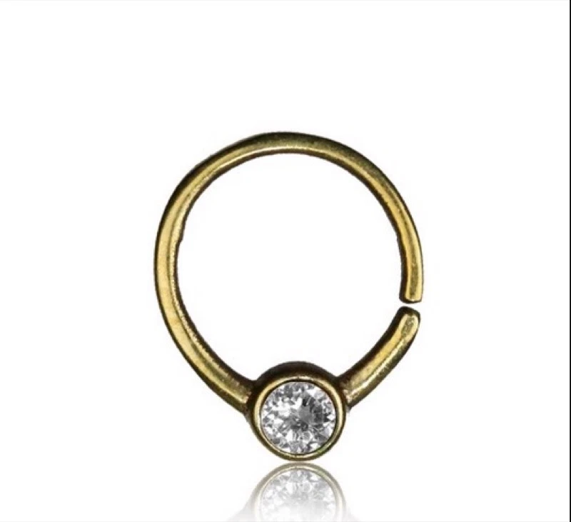 ANILLO DE TABIQUE DE LATÓN 16G PIEDRA CZ TRANSPARENTE PEQUEÑO 9 MM ANILLO DIÁMETRO NARIZ ARO SIMPLE  Foto 1 de 1