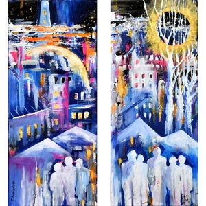 original acrylic painting Cityscape Set of 2 Abstract Original Artwork - Picture 1 of 9