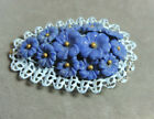 Vintage Powder Royal Blue Enamel Flower Fur Dress Clip  Ck 103