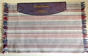 Tommy Bahama 4th of July Fringed Striped Placemats Set of 4 Reversible Washable - Picture 1 of 5