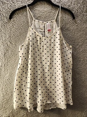 No Boundaries Womens Tank Top Sz M White Black Polka Dot Spaghetti Straps - Image 1 of 4
