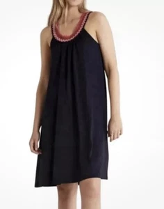 Boden Coloured Crochet Neck Detail Navy Jersey Sleeveless Dress Size 18 Regular - Picture 1 of 10