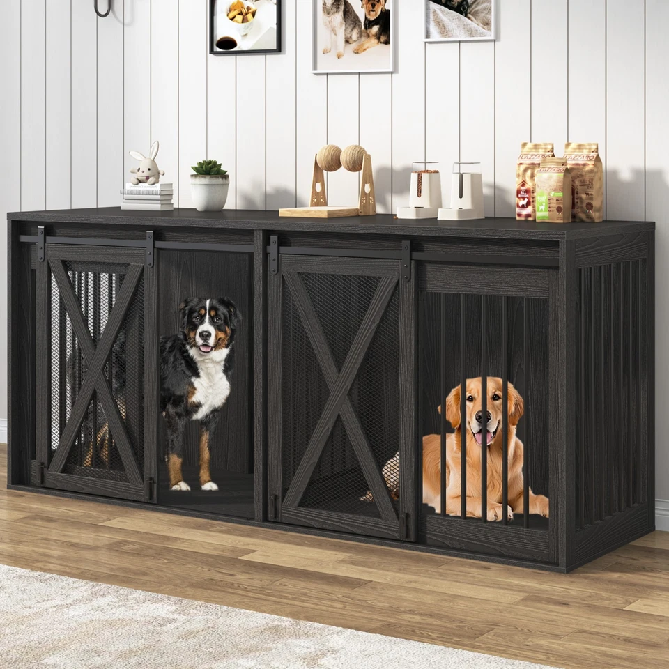 78,7" XXL móveis para caixa de cachorro para 2 cães grandes, gaiola dupla resistente para cães - preta - Imagem 1 de 4