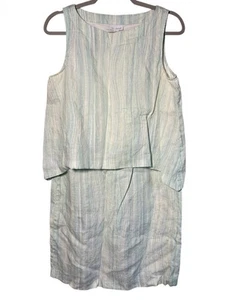 J JILL PURE JILL Leinen Baumwolle Etuikleid Lagenlook weiß grün weich Gr. Small - Bild 1 von 6