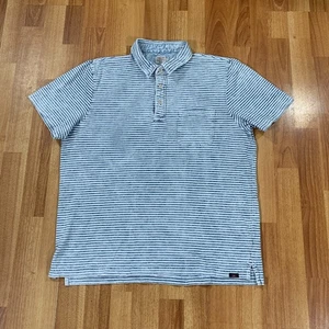 Faherty Polo Shirt Mens Large Blue White Stripes Organic Cotton - Picture 1 of 9