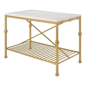 Bowery Hill Modern Marble Top Kitchen Island in Gold and White - Picture 1 of 12