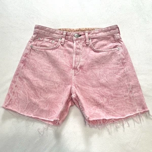 Pantalones Cortos Midi Rag and Bone Mármol Rosa Maya Tiro Alto Dobladillo Crudo Botón Mosca Talla 26 - Imagen 1 de 15