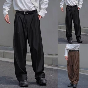 Casual Men's Wide Leg Pants Straight Cut Vintage Trousers Available Now - Picture 1 of 28