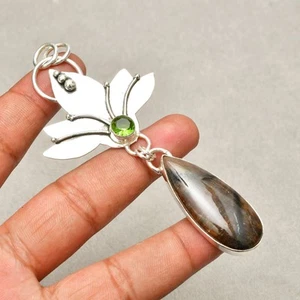 Ciondolo gioiello fatto a mano in argento sterling 925 con pietra croce 3,66" - Foto 1 di 8