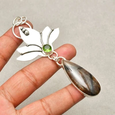 Ciondolo gioiello fatto a mano in argento sterling 925 con pietra croce 3,66" - Immagine 1 di 4